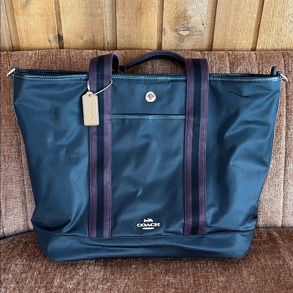 {Coach} Black and Maroon Weekender Bag